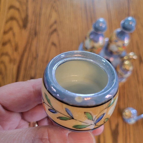 Vintage Lusterware Hand Painted Made in Japan Condiment Tray ~TT 5-piece S&P V&O - Picture 12 of 16